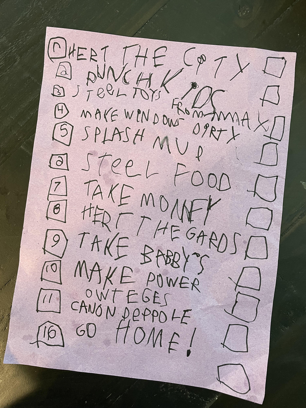 A Villains To-Do List - courtesy of my  year old