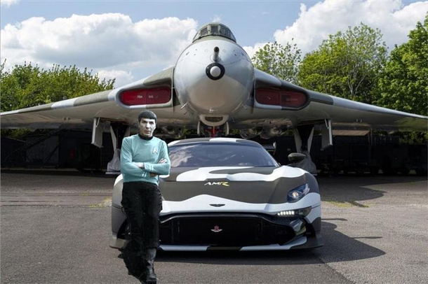A Vulcan leaning on a Vulcan in front of a Vulcan