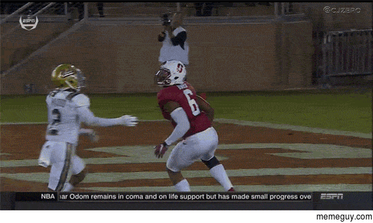 A wide receiver from Stanford University just made this catch in the endzone for a touchdown
