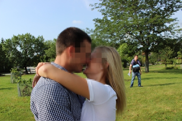 Accidentally photobombed my girlfriends sisters engagement photos after a long night of drinking