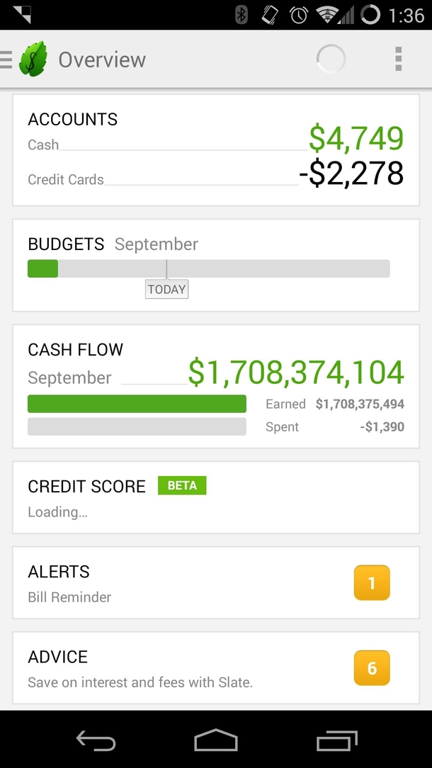 According to the Mintcom app I just became a billionaire