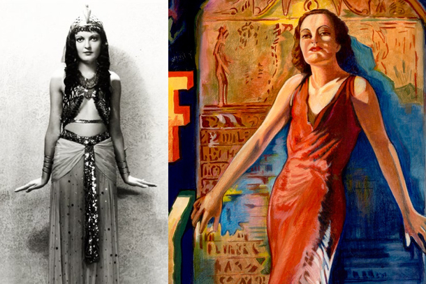 Actress Zita Johann in the movie The Mummy and her likeness on the movies poster 