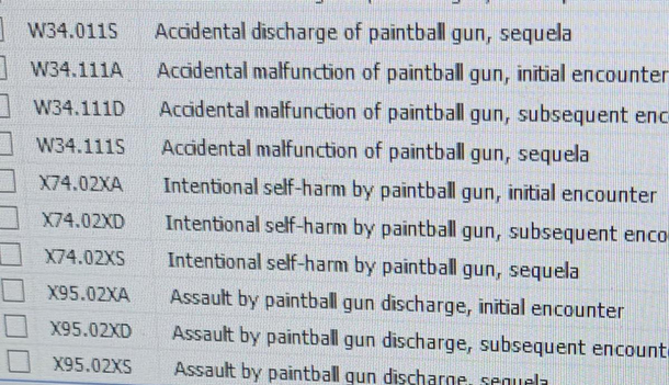 Actual ICD- codes codes used for medical billing I stumbled across at work today