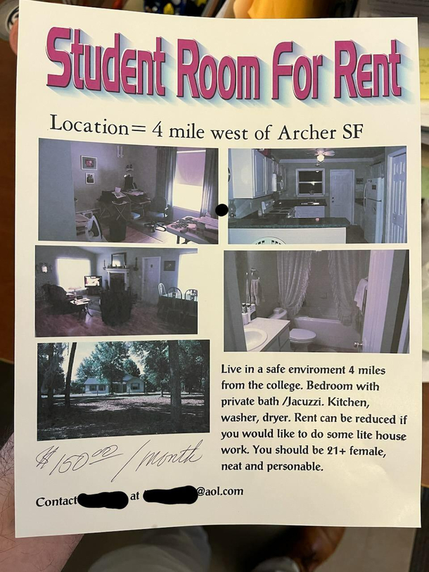 Ad posted by an elderly gent at the uni campus Any takers