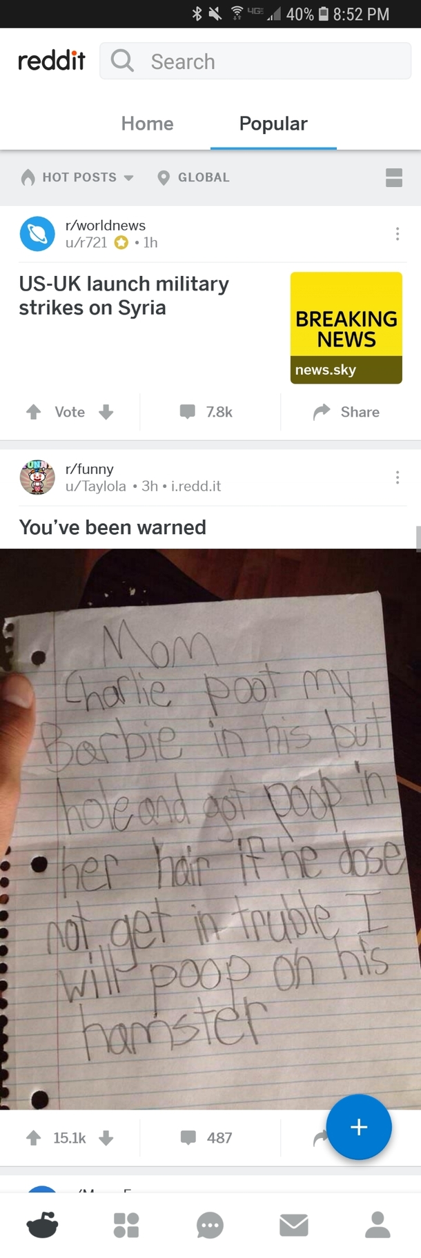 Ah yes just how I like the front page of Reddit Possible World War  followed by a possible Poop War