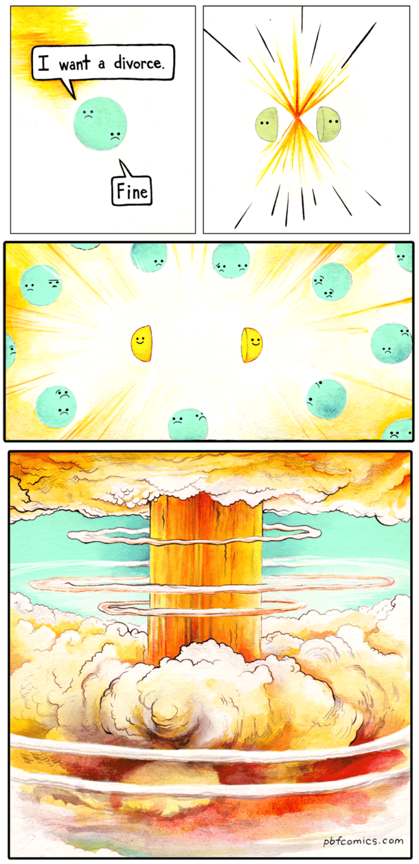 Almost accurate explanation of nuclear fission or a divorce