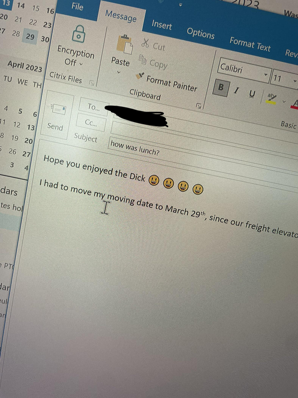 Always re-read emails especially work Peking Duck became a whole different situation