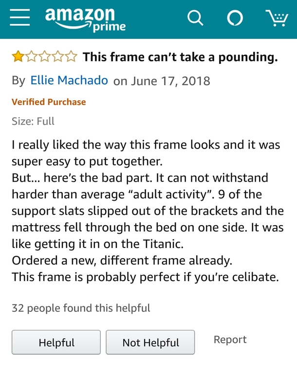 Amazon review for a new mattress frame