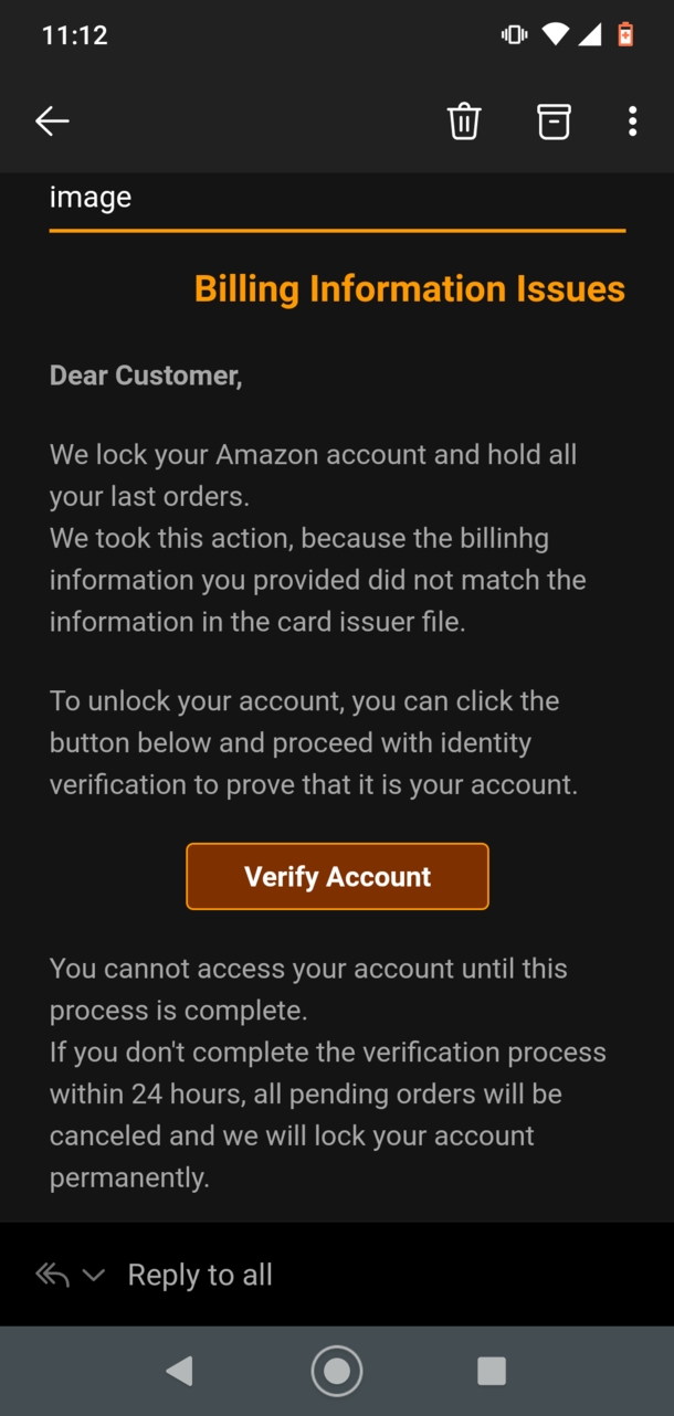 Amazons billinhg department just emailed me Seems legit