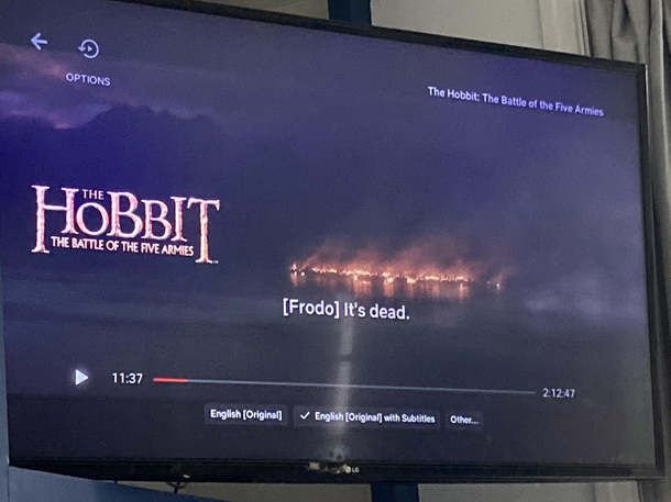 Amazons prime subtitles got confused with a better trilogy when Bilbo says the dragoon is dead