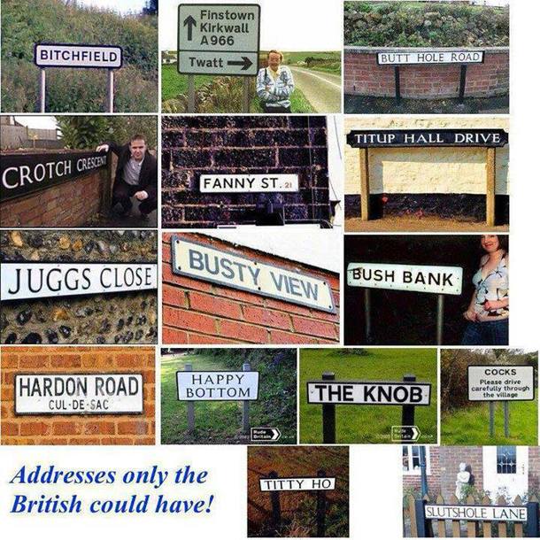 Amusing and real street names in the UK