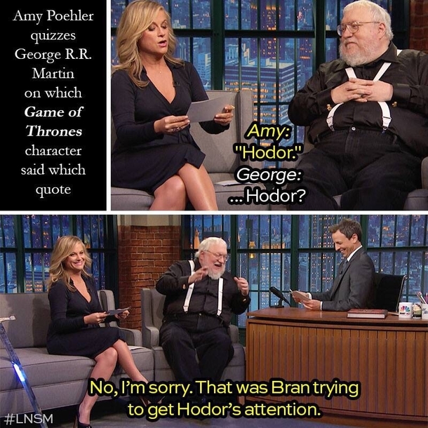 Amy Poehler quizzes George R R Martin about a quote from GoT
