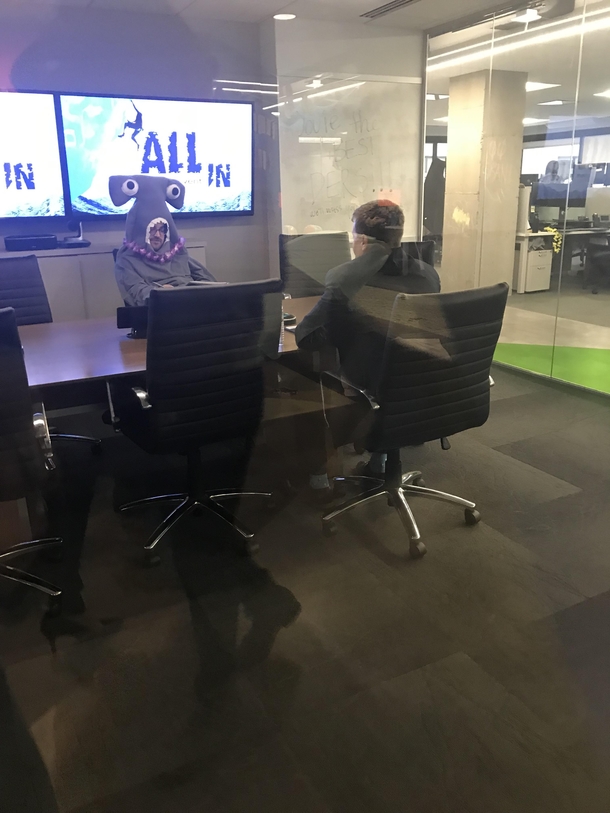 An actual interview going on at the office We take Halloween very seriously