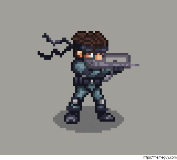 An animated pixel art I made Snake from the Metal Gear Solid series 