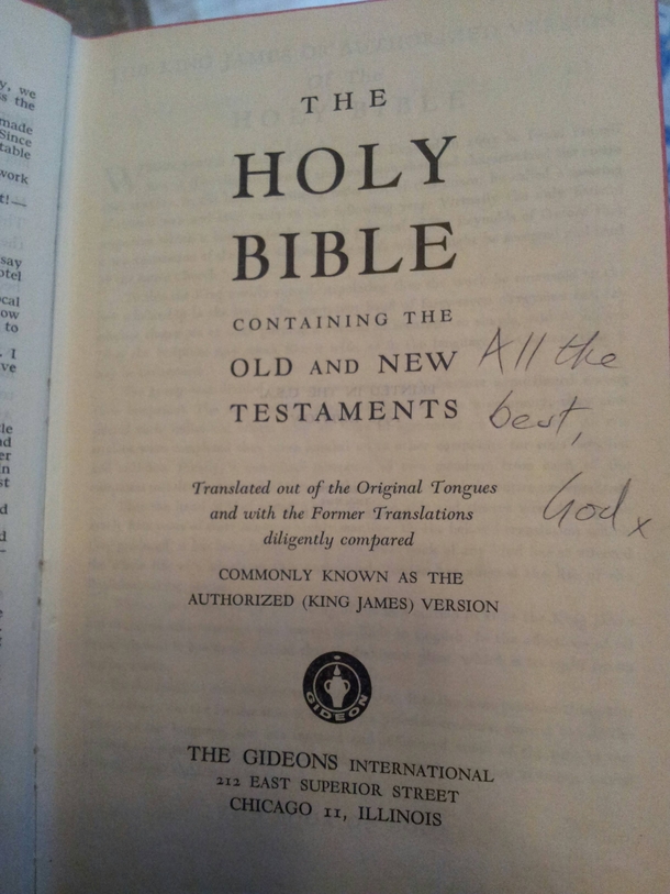 An autographed bible found in a hotel I visted