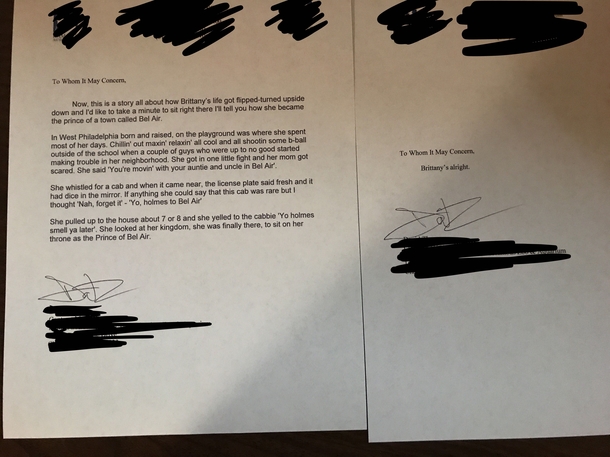 An employee asked me to write her a letter of recommendation I gave her two to choose from