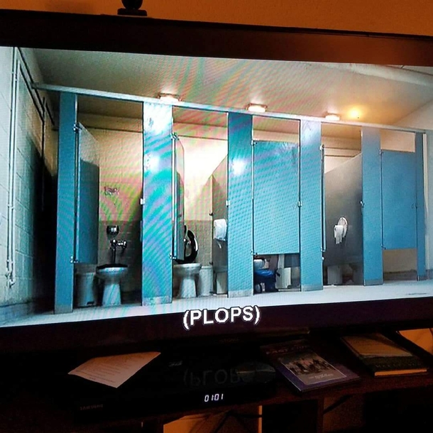 An epic caption for a bathroom scene in a movie