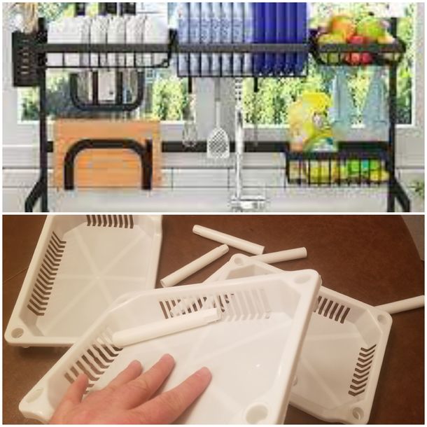 An over-the-sink dish rack ordered from China