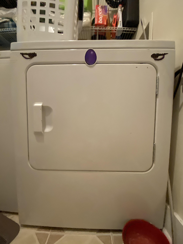 Angry Dryer He knows how much loose change you keep in your pockets He knows because it rattles around in his mouth and scratches up his molars That is why he steals your socks Payback Stop messing with your dryer and you get your socks back
