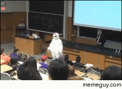 Angry professor chases student in chicken suit