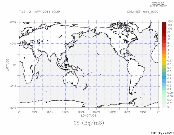 Animated map by NOAA predicting spread of radioactive Cesium- from Fukushima nuclear disaster