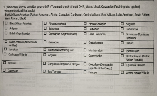 Annual update form for my childrens school district There is no box to check Caucasian as it states I guess I will make my own 