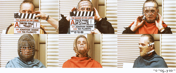 Anthony Hopkins testing different masks for Hannibal Lecter in The Silence of the Lambs 