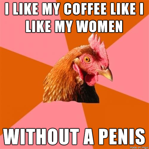 Anti Joke Chicken likes his coffee