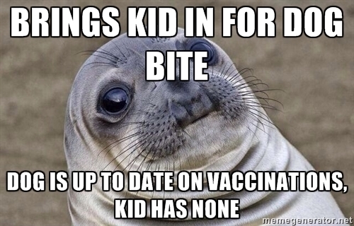 Anti-vaccination parents brought their child into the ER after their dog bit the kid