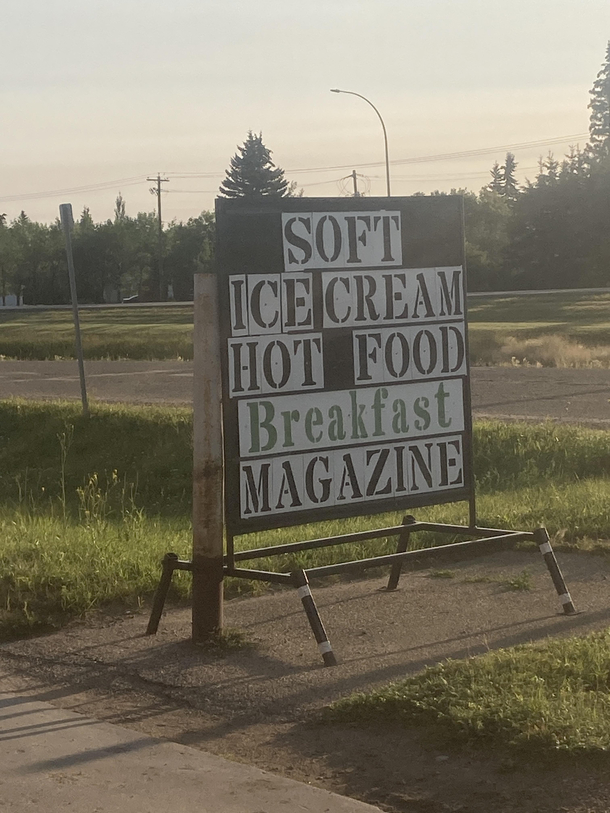 Anyone wanna go for some soft ice cream hot food breakfast magazine