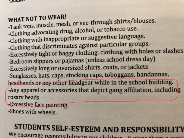 Apparently Catholics are now considered a gang at my kids school