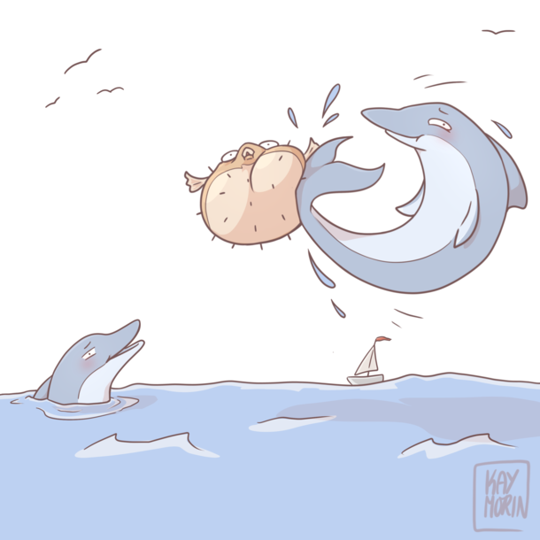 Apparently dolphins like to bully puffer fish so they PUFF up Then they proceede to use it as a ball In fish culture this is considered a major dick move