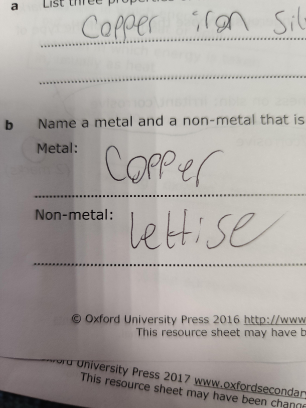 Apparently lettuce is a non-metal liquid at room temperature