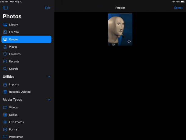 Apple thinks stonks man is the only person in my  photos