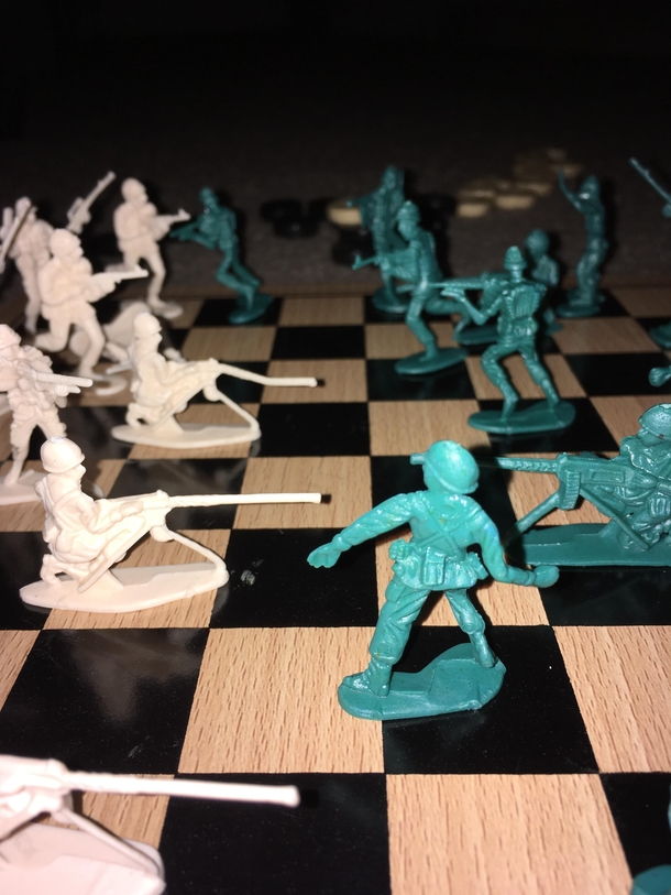 Army men chess with the son lol His idea