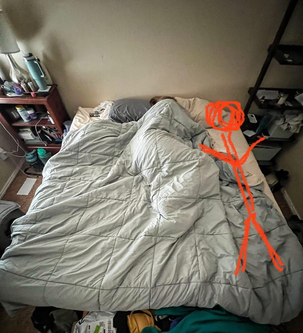 Artist rendering of how much space my wife leaves me in bed Approx  square inches of a possible  Shes the Ghengis Khan of the king mattress