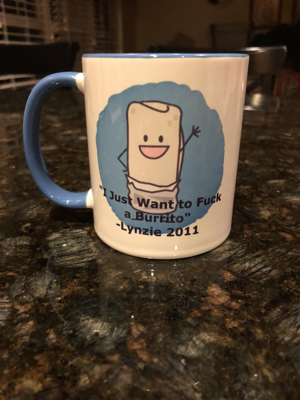 As a gift my boyfriend put one of the first things I said to him on a coffee mug