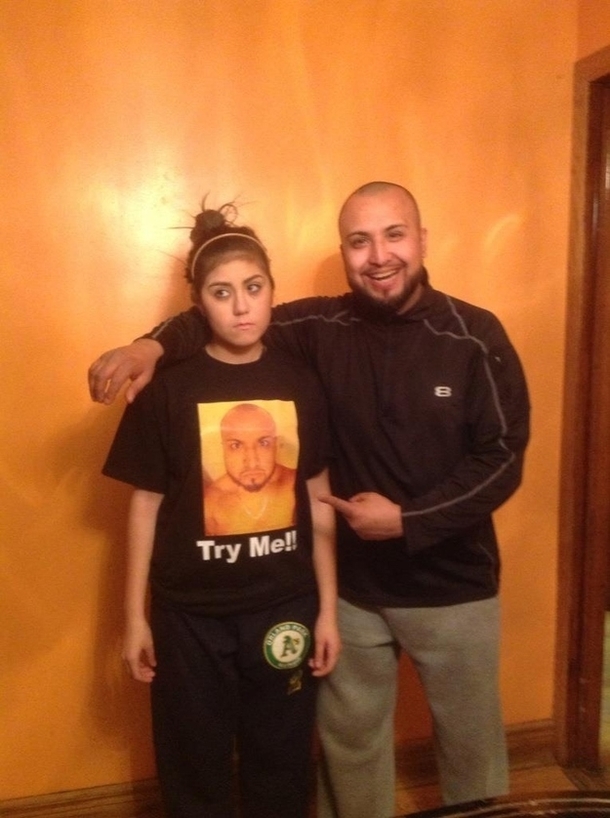 As punishment a daughter wears her dads face to school