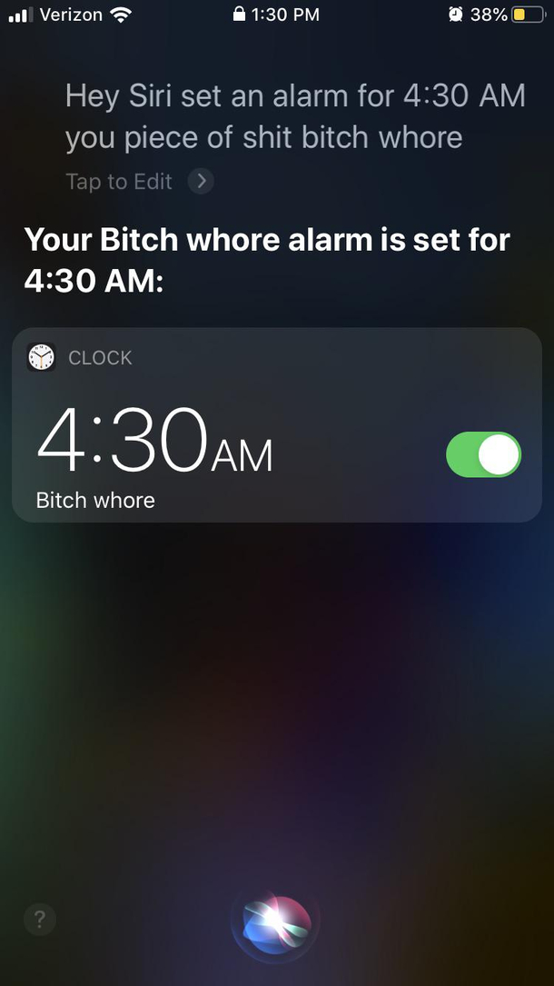 Ask Siri to set an alarm and she came back with a checkmate