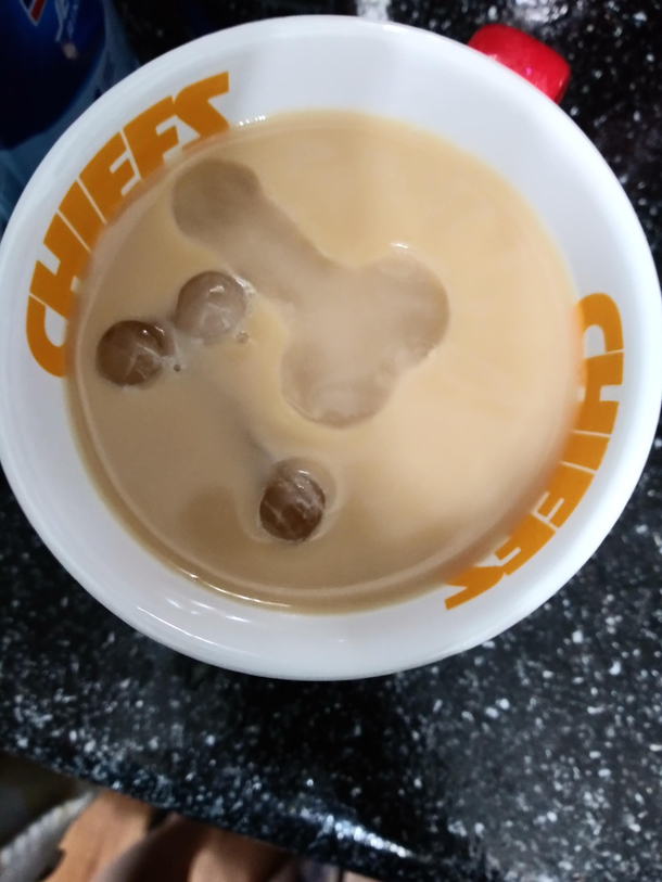 Asked my sister for a small ice cubefor my uber hot coffee she hands me this