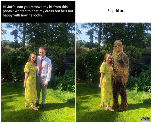 Asking Jaffa to remove bf from photo A wookie mistake
