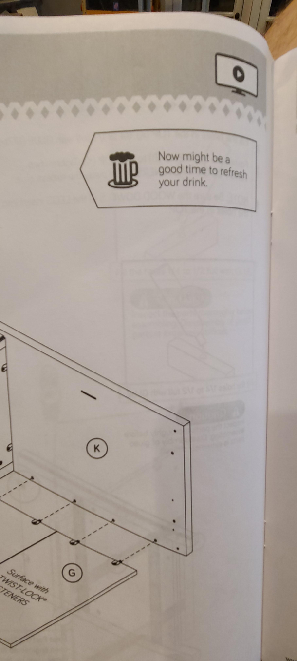 At about a quarter way through the instructions and they are already suggesting a booze break Sunday funday