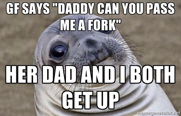At my girlfriends house eating dinner with her parents