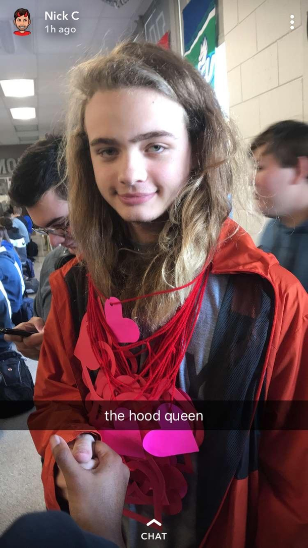 At our campus we had a Valentine competition on which girl could get the most heart necklaces from boys Ironically enough the girl with the most hearts is a guy