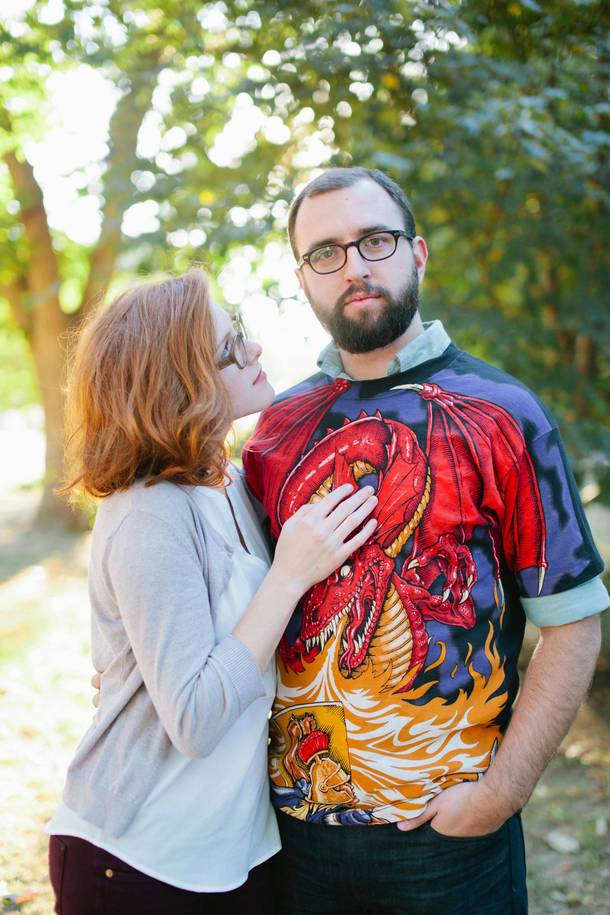 Babe let me wear my favorite shirt for our engagement photos