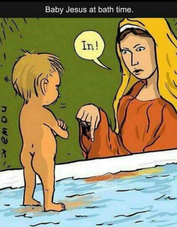 Baby Jesus at bathtime