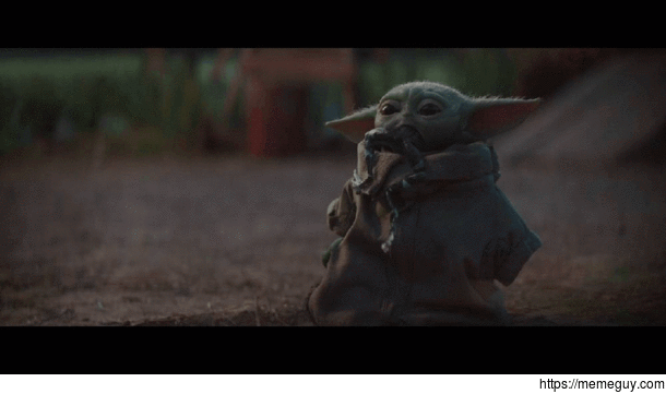 Baby yoda spits out frog