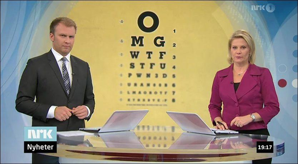 Backdrop fail on the national news regarding eye care treatment for the elderly in Norway