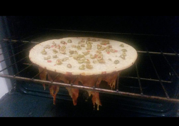 Baked my pizza upside down after putting olives on the wrong sidedont smoke weed and cook