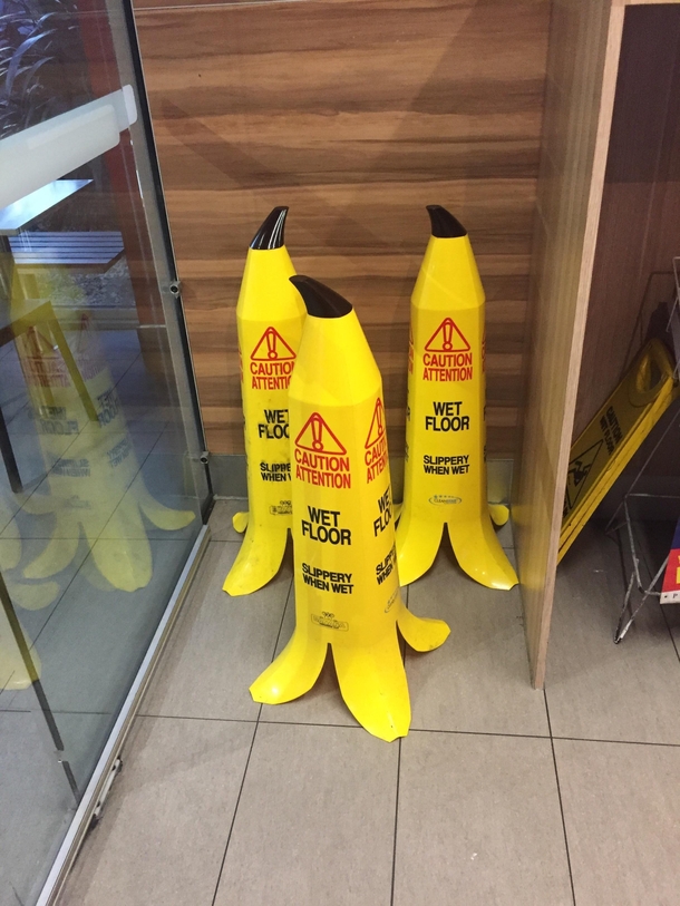 Banana Shaped Wet Floor Signs Repost Frommildlyinteresting Meme Guy